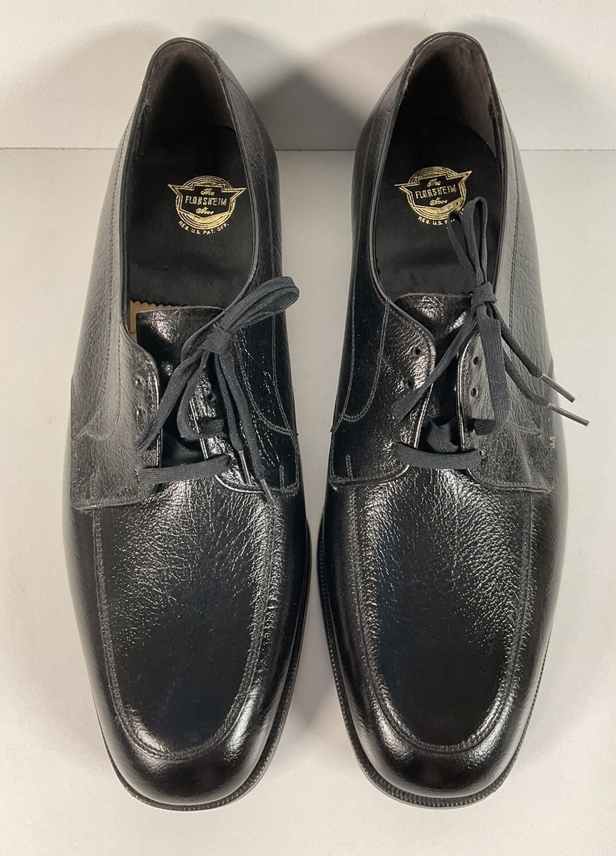 Vintage Florsheim Black Derby Shoes 12 B Apron Toe Blucher  display picture 1