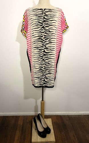 SPORTMAX CODE  size 10 Black White Zebra Pink Yellow Neon Graphic Shift Dress - Picture 1 of 5