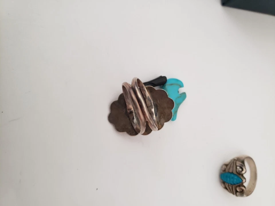 Anillo Nativo Americano CJD Turquesa Negro Ónix Oso Pájaro Plata Esterlina Talla 6.25 Foto 4 de 4