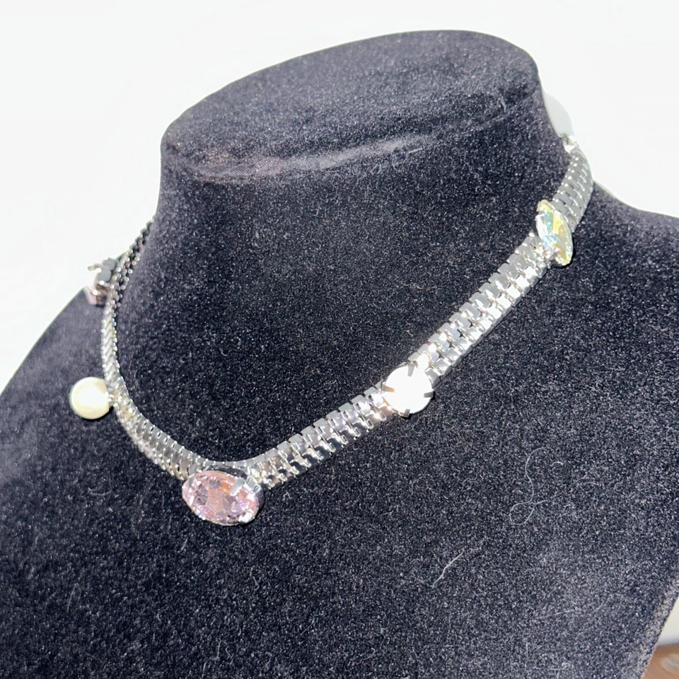 J CREW Short Choker Pink Pearl Opal Rhinestone Necklace NEW BID 4 CHARITY❤️306x2 - Image 3 of 4