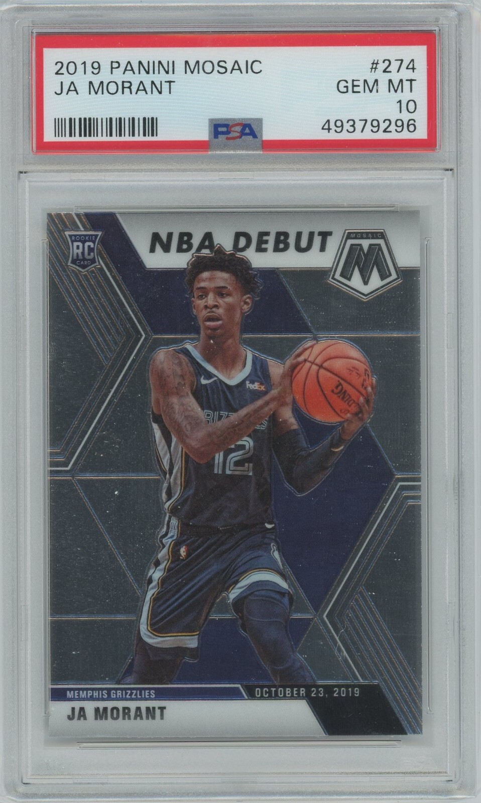 2019 PANINI MOSAIC #274 JA MORANT ROOKIE PSA 10