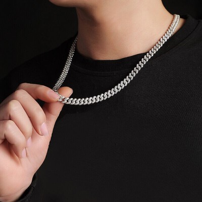 MOISSANITE Miami Cuban Link Prong Necklace Hip Hop Men 925 Sterling Silver 8mm