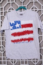 Vintage Oneita Shirt Mens M Gray Washington DC USA Made Flag Single Stitch 90s