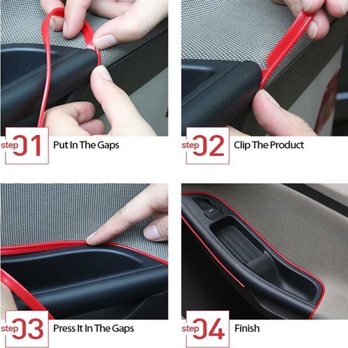 Red Car Door Panel Edge Gap Strip Cover Decor Molding Trim Accessories Universal - Picture 12 of 13