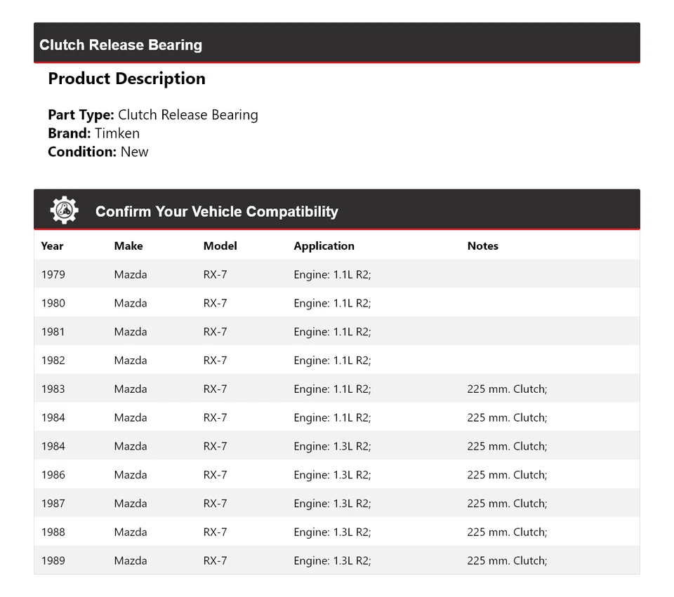Cojinete de liberación de embrague Timken para Mazda RX-7 1979-1984, 1986-1989 Foto 2 de 4
