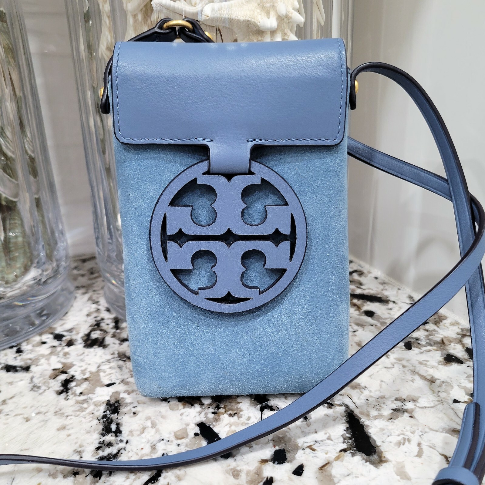 Tory Burch Miller Phone Case Crossbody Blue Yonder Suede Leather NO TASSEL  VGUC | eBay