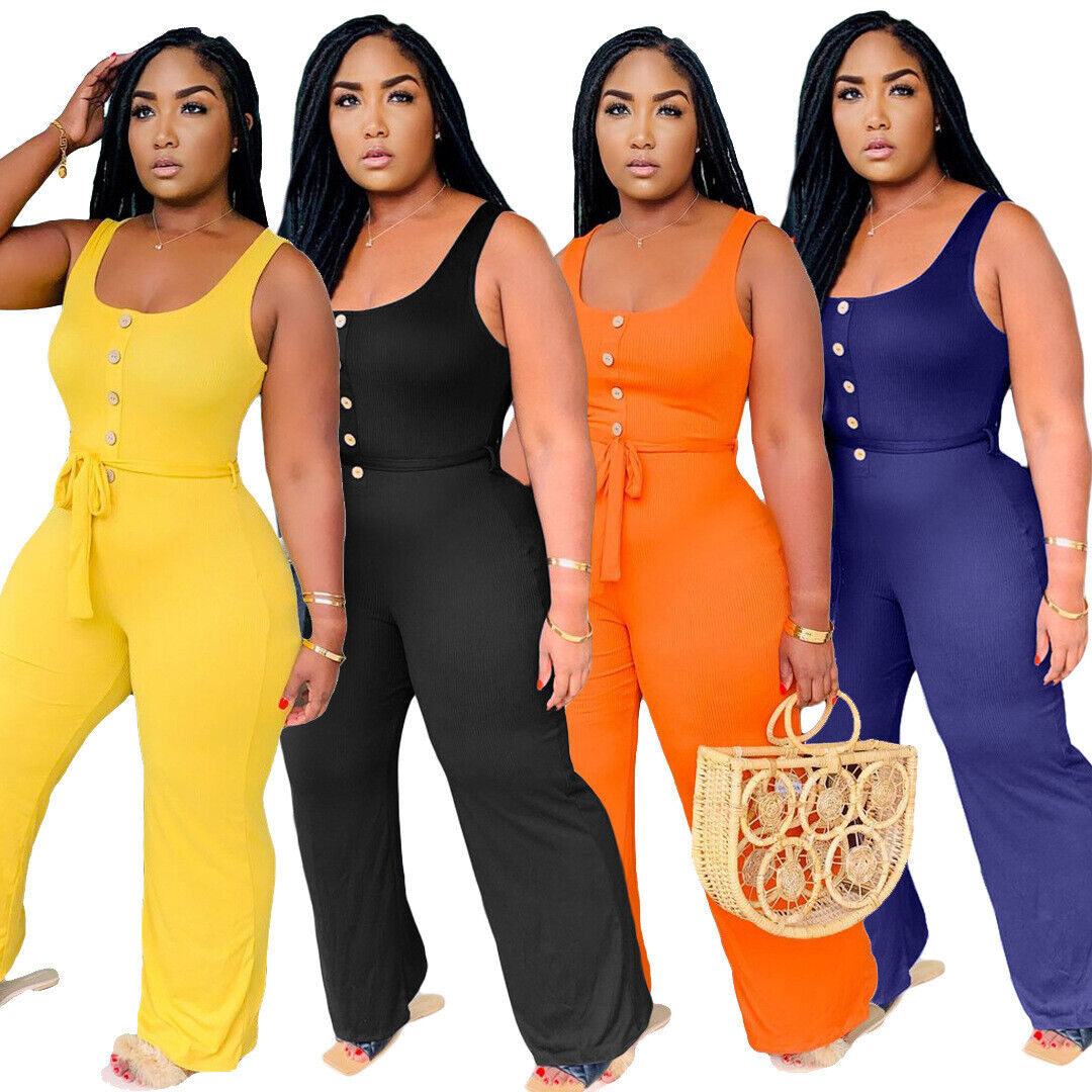 Levmjia Womens Jumpsuits Clearance Summer Plus Size Button Solid Casual  Camis Sleeveless Suspender Jumpsuit - Walmart.com