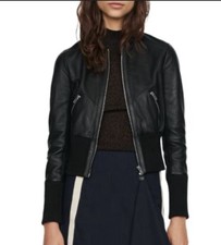 Maje Blotine Cropped Black Leather Jacket Size 36/8