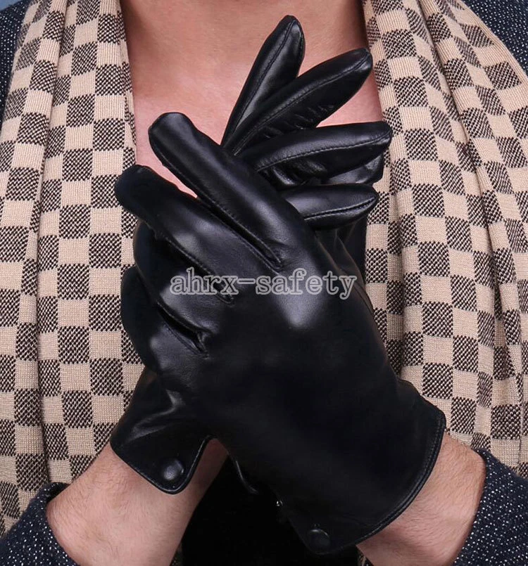 Men's Genuine Sheepskin Touch Screen Winter Cashmere Lining Super Warm Gloves