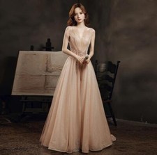 Womens Pretty Deep V  Diamante Sleeveless Flared Evening Dress Cocktail Prom 824