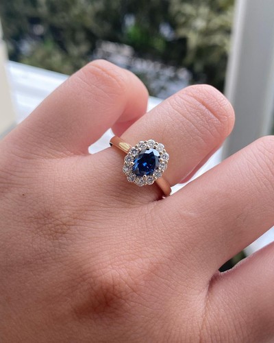 IGI Certified Lab Grown Diamond Engagement Ring Oval Cut Blue Halo Diamond Ring - Picture 6 of 11