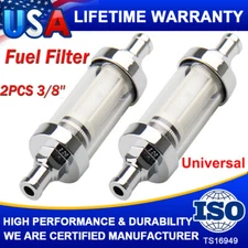 2PACK UNIVERSAL CHROME & GLASS FUEL FILTER 3/8" IN/OUT FOR CHEVY FORD HOT ROD US