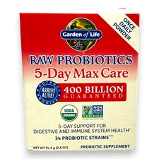 Garden Of Life Raw Probiotics 5-Day Max Care Probiotic Supplement Powder 2.6oz.
