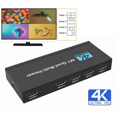 4K HDMI KVM 4x1 Quad Multi Viewer Seamless Switch HDMI Multiviewer 4 In 1 Out US