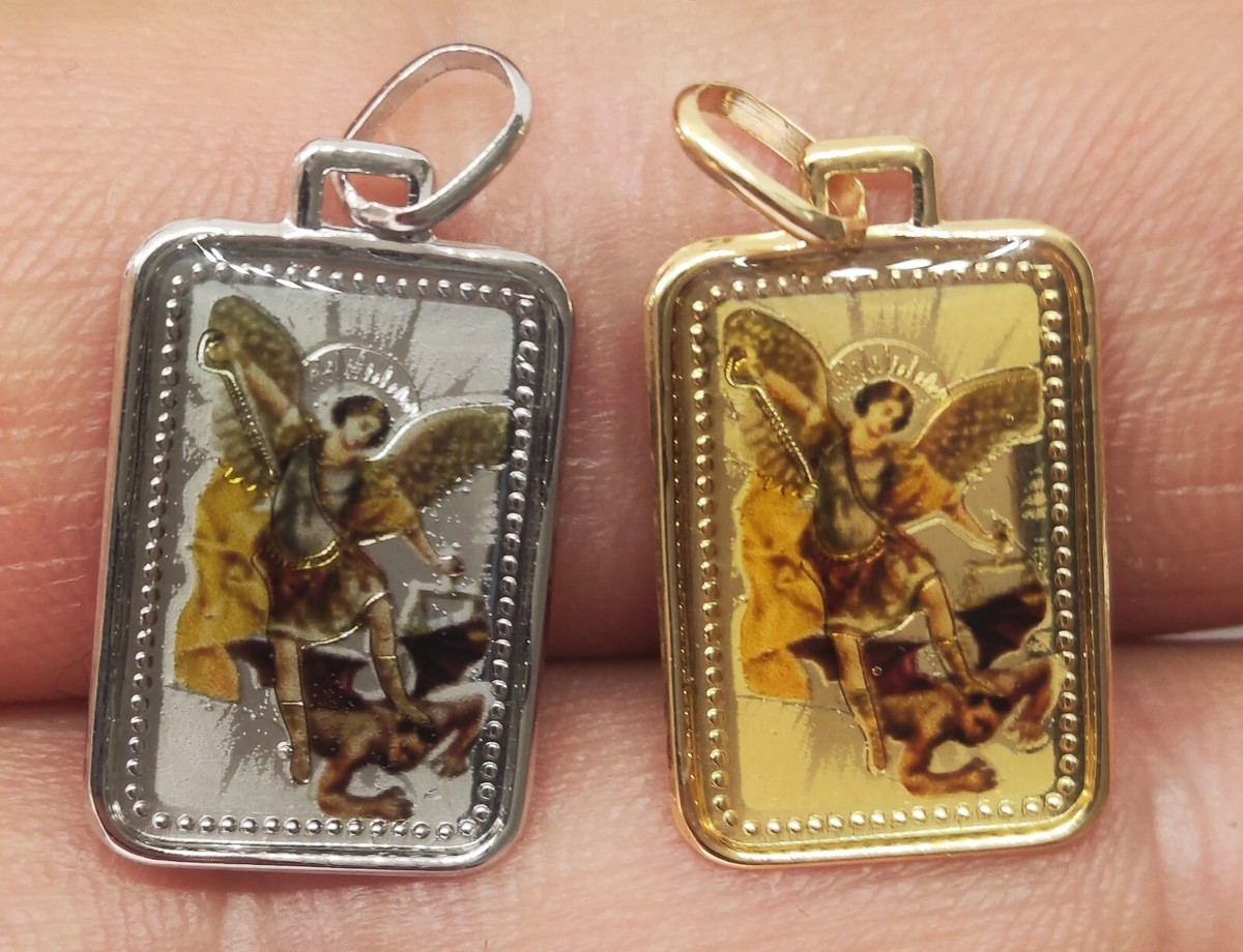 Ciondolo Argento 925 San Michele Arcangelo Amuleto Protezione Fatto A Mano UK