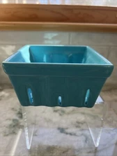 Crate Barrel  Berry Basket Fruit Container Farmhouse Cottagecore Blue Ceramic