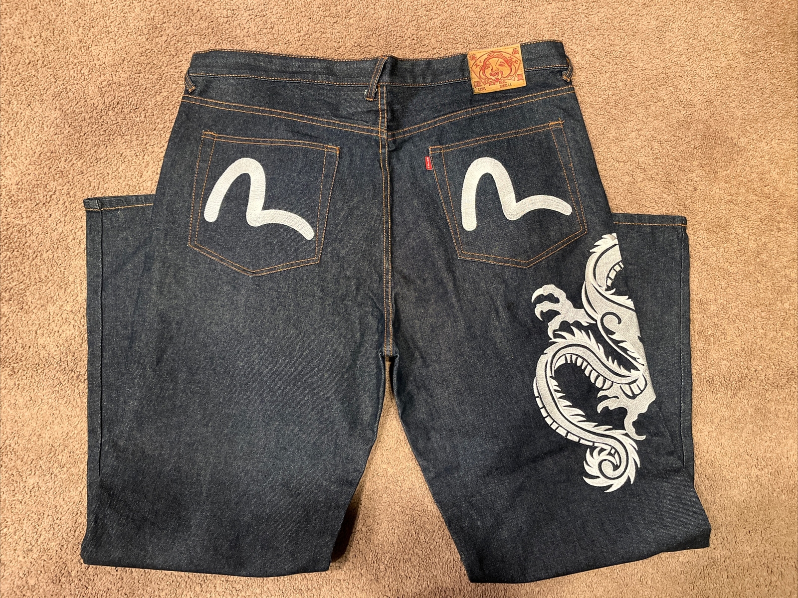 Vintage Evisu Jeans Men’s Dark Wash White Dragon Heritage Size 44 Baggy