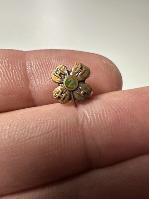 Vintage Four H 4 Leaf Clover Lapel Pin 2 Year Copper Mini #C