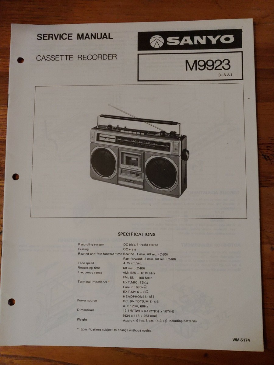 SANYO M9923 CASSETTE RECORDER ORIGINAL SERVICE MANUAL | eBay