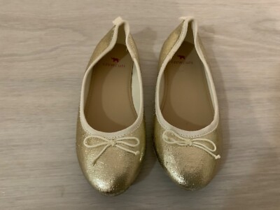 J. Crew / Crewcuts Ballet Shoes Girls Gold  Flats with bow Dress shoes 13 c EUC