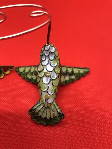 Zwei Cloisonne emaillierte Metall Kolibri Ornament Messing Vintage - Bild 5 von 6