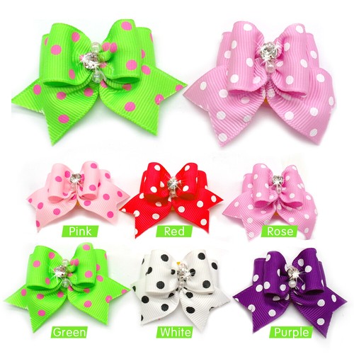 20/50/100pcs Christmas Dots Pet Dog Grooming Hair Bows Rubber Band Topknot Bows - Picture 4 of 15