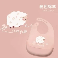Silicone Bibs for Babies (1 Pack), BPA Free, Baby Bib Pink Sheep FREE SHIP