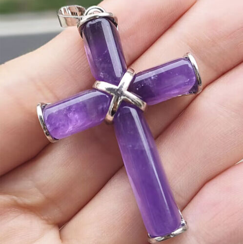 Natural Stone Cross Pendant Crystal Crucifix Chakra Reiki Healing Amulet Energy - Picture 1 of 19