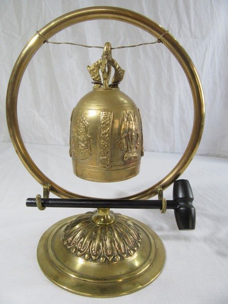 GONG WITH INDIAN BELL BRONZE TABLE BELL VINTAGE RIN