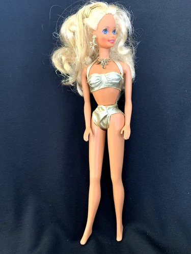 VTG 1991 Barbie Sun Sensation Doll #1390 Dazzling Jewelry, Gold Bikini, Hair Acc