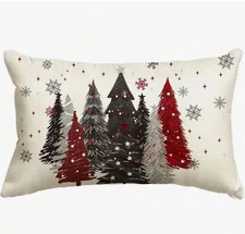 Pillow Cover CHRISTMAS TREES Holiday  Linen 12 x 20