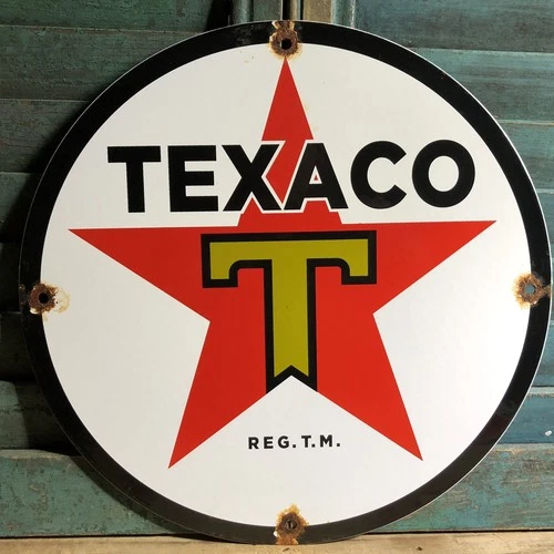 VINTAGE TEXACO GASOLINE PORCELAIN SIGN GAS PUMP MOTOR OIL STAR