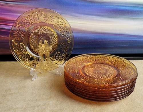 Indiana Glass Daisy Amber Depression Bread Plates - Vintage