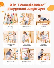 New Indoor Playground Jungle Gym, 9-in-1 Montessori Climbing Toys New Toddlers,