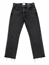 FRAME Le Original Jeans Womens 27 Black High Rise Cropped Distressed Raw Hem