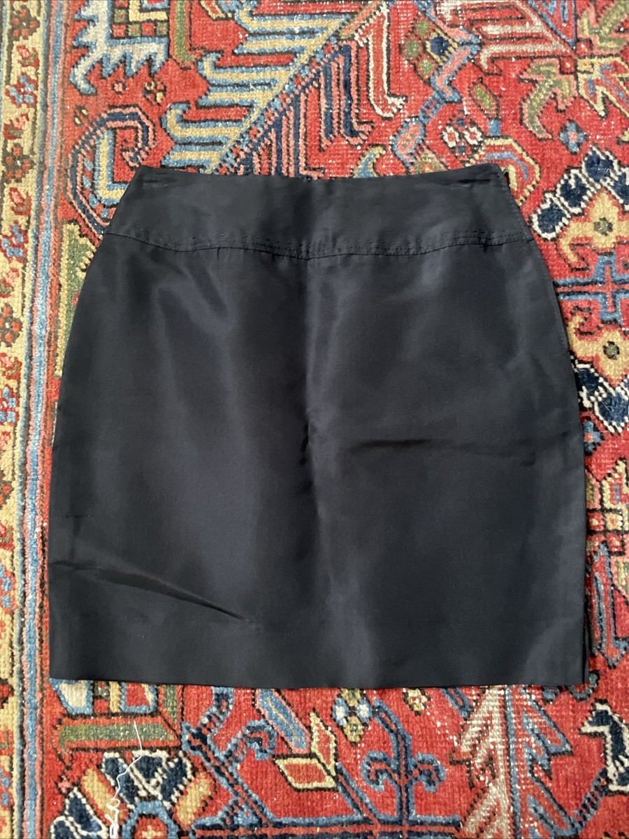 Vintage PRADA 100% Silk Mini Skirt Black Sz IT 42 US 6 Made In