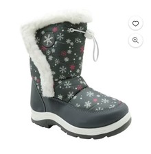 Girls Insulated Warm Lined Winter Snow Boots Water Resist Hook Loop Gray Pink 27