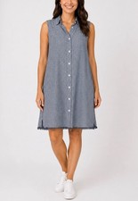 Beachlunchlounge Womens Blue White Striped Linen Blend Sleeveless Shirt Dress M