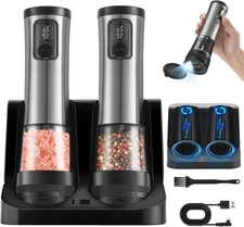 2 Packs Electric Salt and Pepper Grinder Set Rechargeable Automatic Salt and ...
