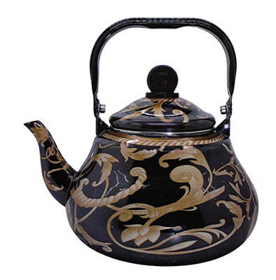 Vintage Porcelain Enamel Tea Kettle 2 Qt (2L) - Stainless Rim, All Stovetops