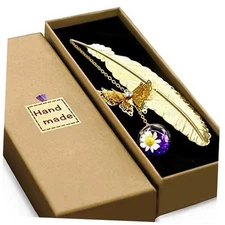 Metal Butterfly Feather Bookmark Birthday Gifts Golden.purple White Flower