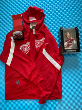 Detroit Red Wings Large Reebok Hoodie Brett Hull 1988 RC NHL Card Lot Bobblehead