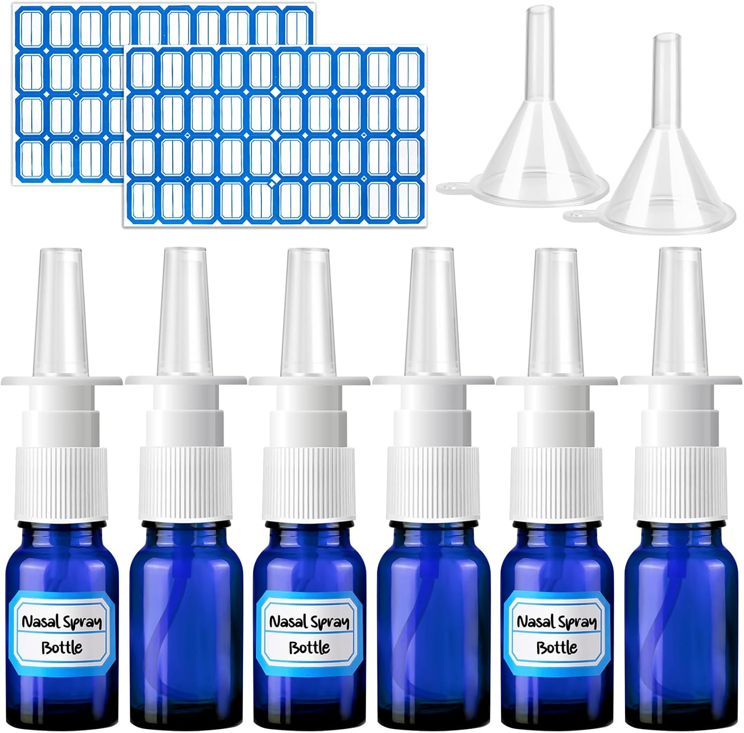 10 Pcs Nasal Spray Bottle, 10ML/0.35OZ 6 Pcs Glass Blue Refillable Fine Mist Nas