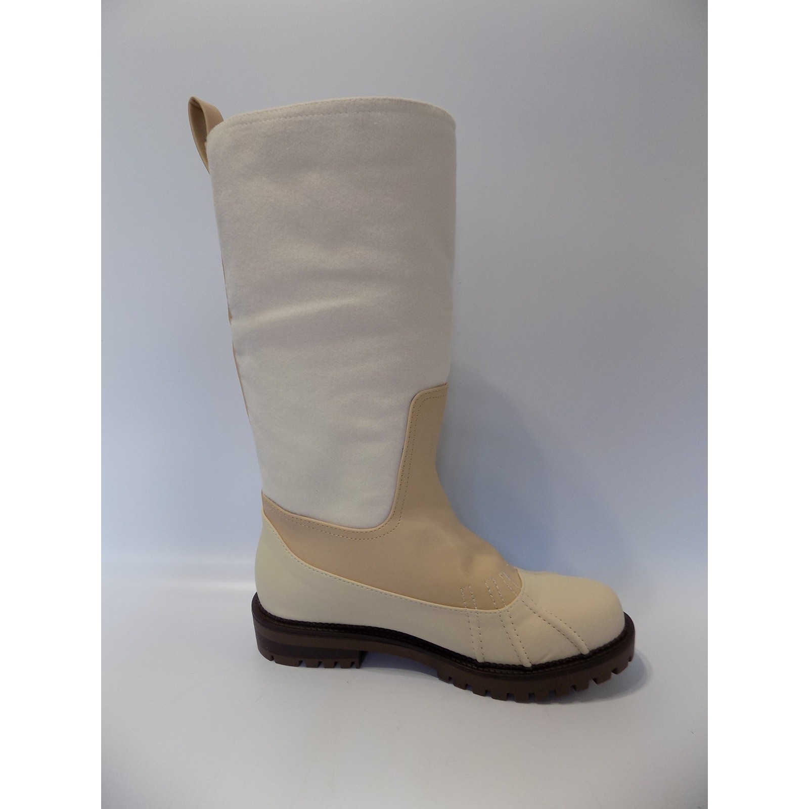 SAOLA Stivali al ginocchio metà polpaccio taglia 5 donna suola grossa pull on beige panna festival