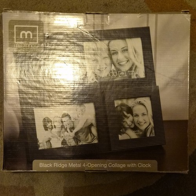 #ad Melannco Black Ridge Metal 4 Opening Collage Frame w Clock Black 12x18 $16.00
