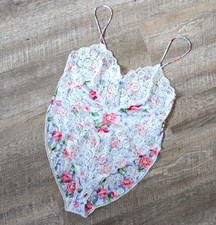 Vintage Vassarette MD Floral TEDDY Bodysuit Lace Valentine Cottage Coquette Love