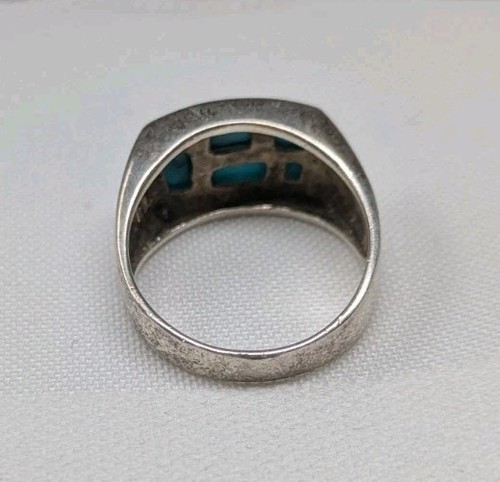 Navajo Indianer Sterlingsilber Türkis Intarsien Ring Herren Größe 9 - Bild 11 von 16