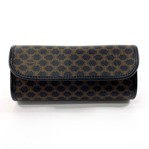 CELINE Macadam Pouch PVC Black Women's Clutch Bag Authentic Vintage