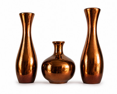Set of 3 Pottery Ceramic Vases Metallic Copper Bronze Finish Modern Home Decor