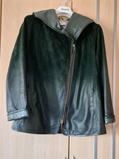 Damen Echt Lederjacke Kapuze Reißverschluss Leder Wildleder  Gr. 44 Dunkelgrün 